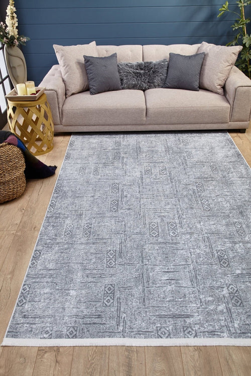 Modern Area Rug – Grey Digital Print Carpet | Antibacterial, Non Slip Washable Mat