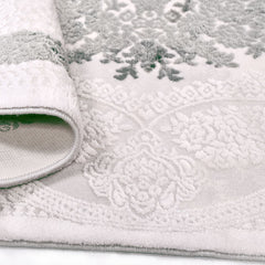 Classic Area Rug - Machine Made Rug With White Green Bamboo Acrylic Yarn, 11 mm Pile Height