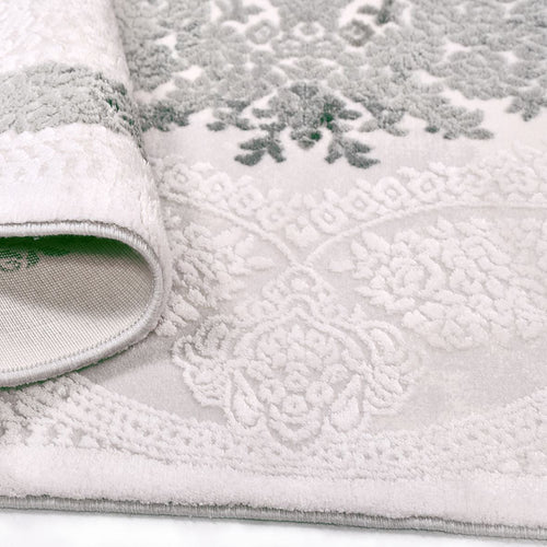 Classic Area Rug - Machine Made Rug With White Green Bamboo Acrylic Yarn, 11 mm Pile Height