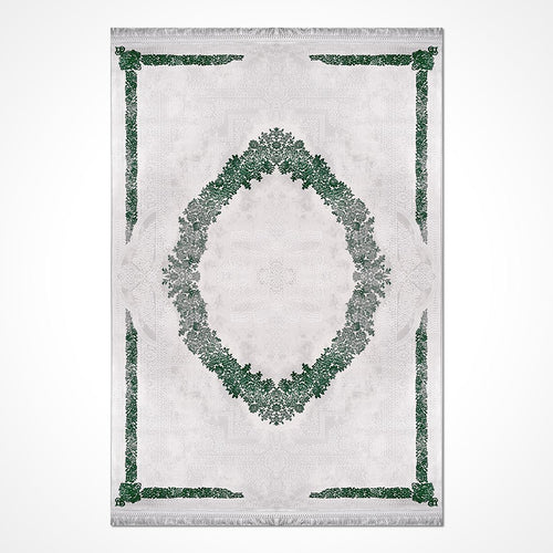 Classic Area Rug - Machine Made Rug With White Green Bamboo Acrylic Yarn, 11 mm Pile Height