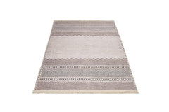 Beige Geometric Area Rug – Cotton Chenille Digital Print Carpet for Living Room