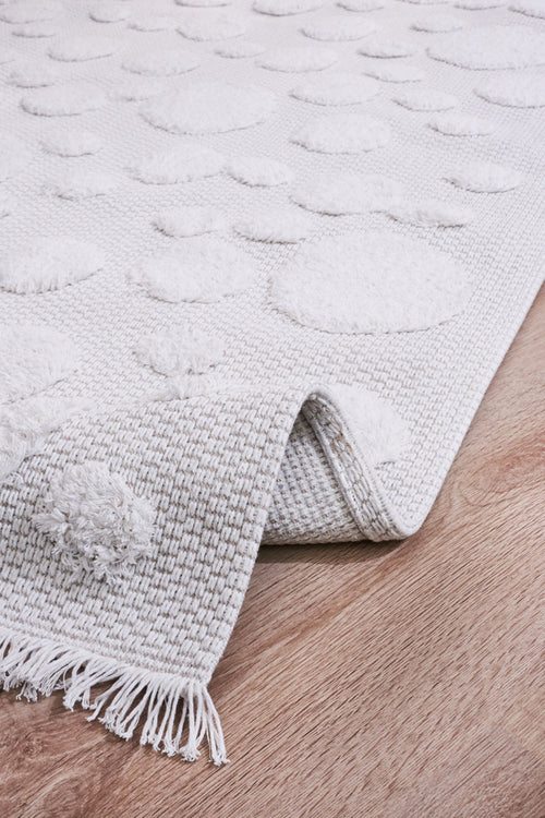 Machine Made Area Rug – Cream Geometric Cotton Yarn Rug for Living Room