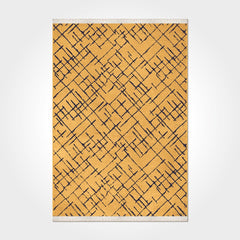 Natural Latex Area Rug – Yellow Geometric Cotton Jacquard Woven 7mm Pile