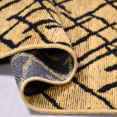 Natural Latex Area Rug – Yellow Geometric Cotton Jacquard Woven 7mm Pile