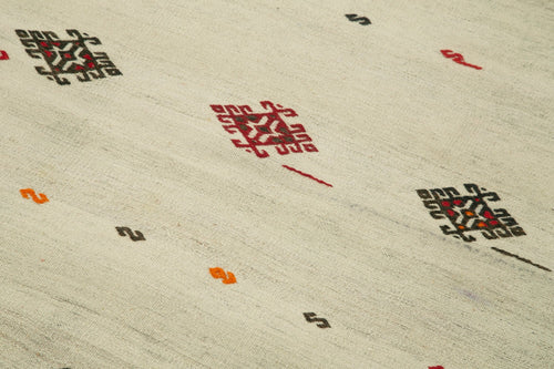 Anatolian Kilim Beige Floral Cotton Wool Handmade Area Rug 3'0'' x 5'5''