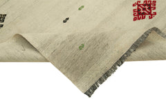 Anatolian Kilim Beige Floral Cotton Wool Handmade Area Rug 3'0'' x 5'5''