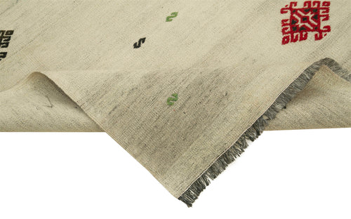 Anatolian Kilim Beige Floral Cotton Wool Handmade Area Rug 3'0'' x 5'5''