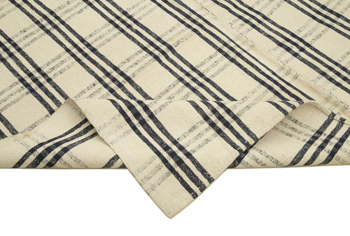 Anatolian Kilim Beige Striped Cotton Wool Handmade Area Rug 6'9'' x 10'7''