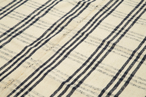 Anatolian Kilim Beige Striped Cotton Wool Handmade Area Rug 6'9'' x 10'7''