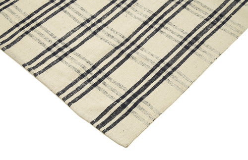 Anatolian Kilim Beige Striped Cotton Wool Handmade Area Rug 6'9'' x 10'7''
