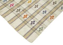 Anatolian Kilim Beige Striped Cotton Wool Handmade Area Rug 8'4'' x 10'3''