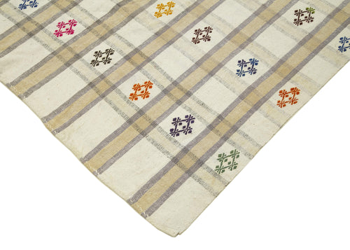 Anatolian Kilim Beige Striped Cotton Wool Handmade Area Rug 8'4'' x 10'3''