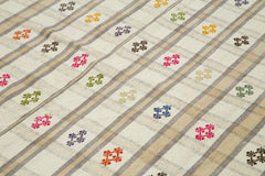 Anatolian Kilim Beige Striped Cotton Wool Handmade Area Rug 8'4'' x 10'3''