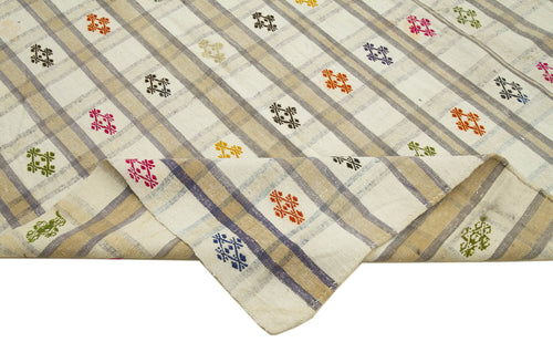 Anatolian Kilim Beige Striped Cotton Wool Handmade Area Rug 8'4'' x 10'3''