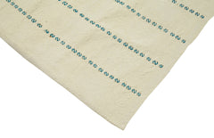 Anatolian Kilim White Striped Cotton Wool Handmade Area Rug 4'2'' x 8'9''