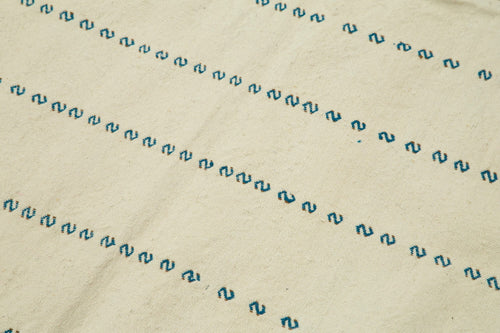 Anatolian Kilim White Striped Cotton Wool Handmade Area Rug 4'2'' x 8'9''