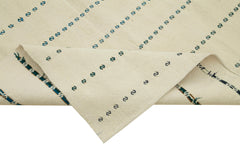 Anatolian Kilim White Striped Cotton Wool Handmade Area Rug 4'2'' x 8'9''