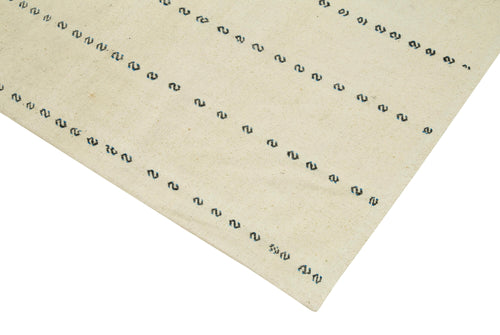 Handmade Area Rug – Anatolian Kilim Striped Cotton Wool 4'6'' x 9'10'' Vintage Carpet