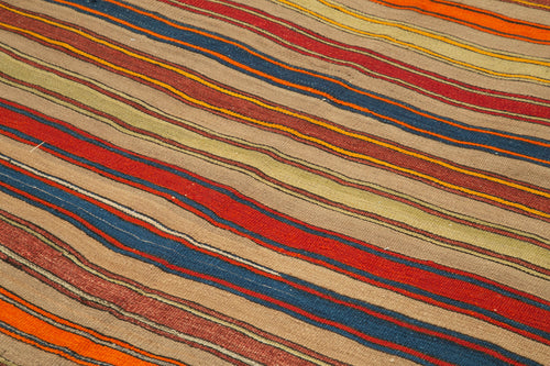 Anatolian Kilim White Striped Cotton Wool Handmade Area Rug 5'4'' x 8'3''