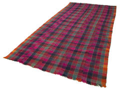 Anatolian Kilim White Striped Cotton Wool Handmade Area Rug 5'6'' x 11'9''