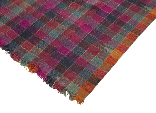 Anatolian Kilim White Striped Cotton Wool Handmade Area Rug 5'6'' x 11'9''