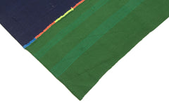 Anatolian Kilim White Striped Cotton Wool Handmade Area Rug 5'7'' x 10'4''