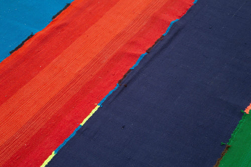 Anatolian Kilim White Striped Cotton Wool Handmade Area Rug 5'9'' x 10'2''