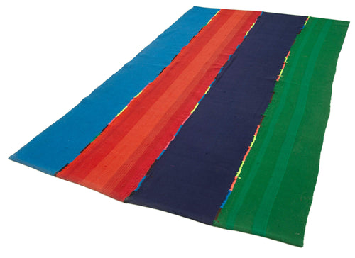 Anatolian Kilim White Striped Cotton Wool Handmade Area Rug 5'9'' x 10'2''