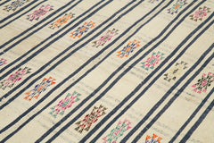 Anatolian Kilim White Striped Cotton Wool Handmade Area Rug 6'5'' x 9'5''