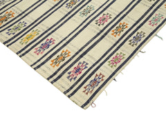 Anatolian Kilim White Striped Cotton Wool Handmade Area Rug 6'5'' x 9'5''