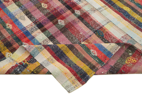 Anatolian Kilim White Striped Cotton Wool Handmade Area Rug 6'8'' x 9'4''