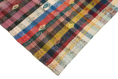 Anatolian Kilim White Striped Cotton Wool Handmade Area Rug 6'8'' x 9'4''