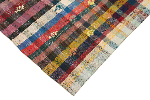 Anatolian Kilim White Striped Cotton Wool Handmade Area Rug 6'8'' x 9'4''