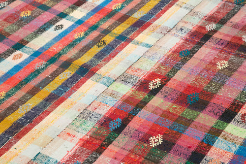 Anatolian Kilim White Striped Cotton Wool Handmade Area Rug 6'8'' x 9'4''