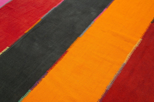 Anatolian Kilim White Striped Cotton Wool Handmade Area Rug 6'8'' x 9'10''