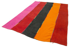 Anatolian Kilim White Striped Cotton Wool Handmade Area Rug 6'8'' x 9'10''