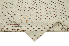 Anatolian Kilim White Striped Cotton Wool Handmade Area Rug 7'6'' x 10'8''