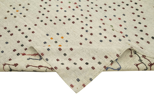 Anatolian Kilim White Striped Cotton Wool Handmade Area Rug 7'6'' x 10'8''