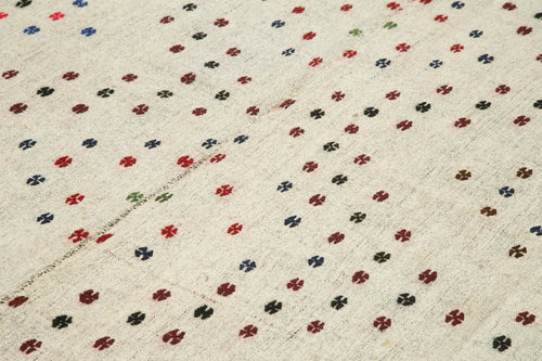 Anatolian Kilim White Striped Cotton Wool Handmade Area Rug 7'6'' x 10'8''