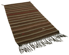 Anatolian Kilim Brown Striped Cotton Wool Handmade Area Rug 3'6'' x 6'5''
