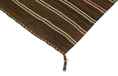 Anatolian Kilim Brown Striped Cotton Wool Handmade Area Rug 3'6'' x 6'5''