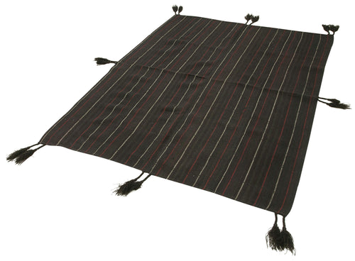 Anatolian Kilim Brown Striped Cotton Wool Handmade Area Rug 4'6'' x 6'0''