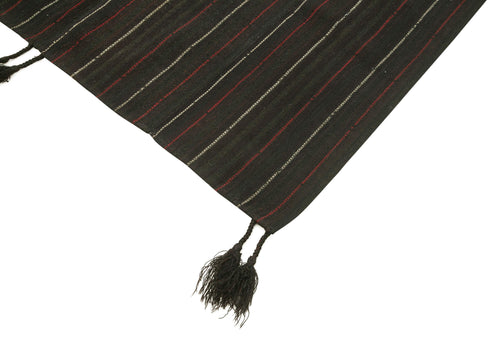 Anatolian Kilim Brown Striped Cotton Wool Handmade Area Rug 4'6'' x 6'0''