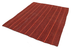 Anatolian Kilim Red Striped Cotton Wool Handmade Area Rug 6'0'' x 7'0''