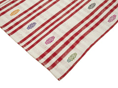 Anatolian Kilim Red Striped Cotton Wool Handmade Area Rug 6'5'' x 8'6''