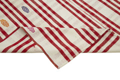 Anatolian Kilim Red Striped Cotton Wool Handmade Area Rug 6'5'' x 8'6''