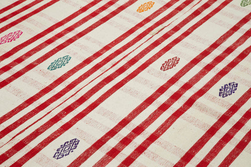 Anatolian Kilim Red Striped Cotton Wool Handmade Area Rug 6'5'' x 8'6''