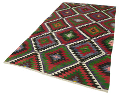 Anatolian Kilim Red Geometric Cotton Wool Handmade Area Rug 4'11'' x 9'0''