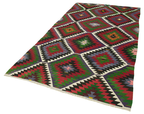 Anatolian Kilim Red Geometric Cotton Wool Handmade Area Rug 4'11'' x 9'0''