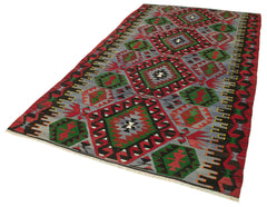 Anatolian Kilim Red Geometric Cotton Wool Handmade Area Rug 5'3'' x 9'6''